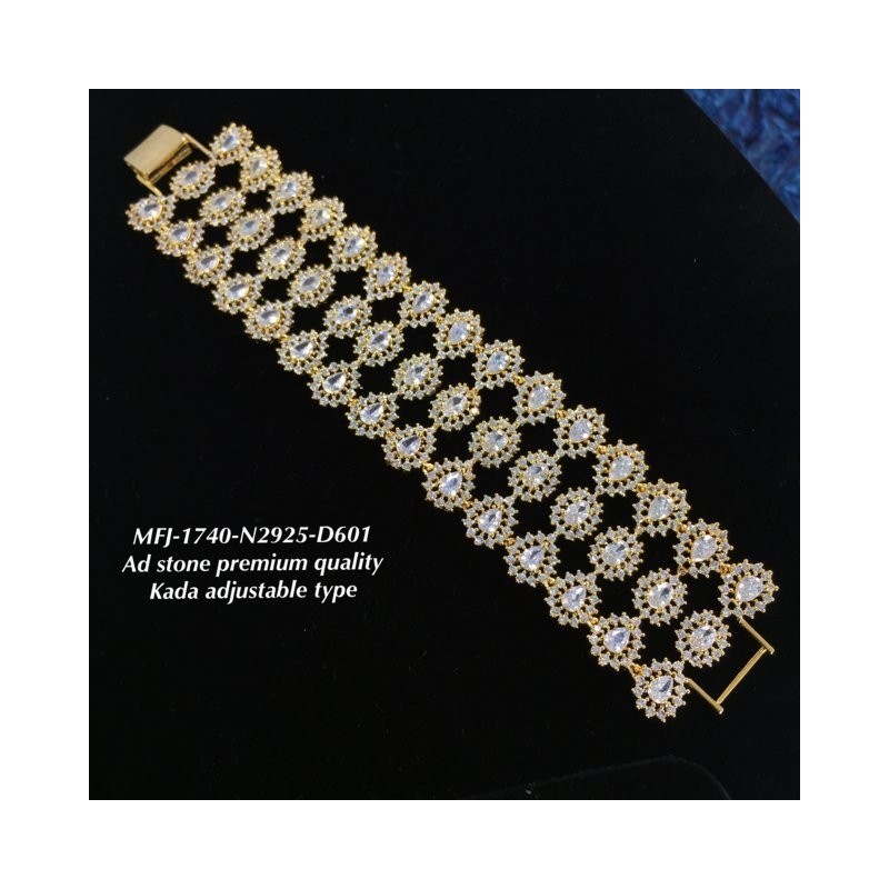 Ruby Three Lined AD Stone Flowers Design Gold Plated Finish Kada Adjustble Bracelet Buy Online