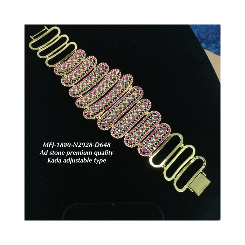 Ad(CZ)Three Lined AD Stone Flowers Design Gold Plated Finish Kada Adjustble Bracelet Buy Online