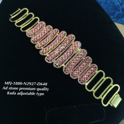 Premium Quality Ruby,Emerald Stoned Steps Design Gold Plated Finish Kada Adjustble Bracelet Buy Online