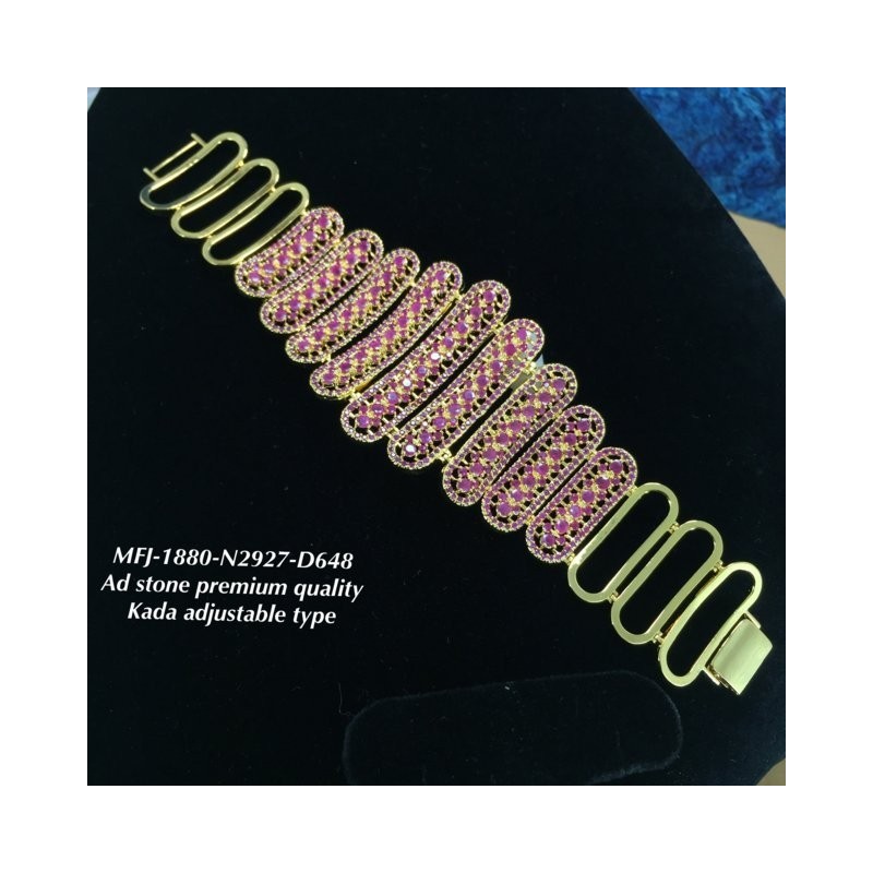 Premium Quality Ruby,Emerald Stoned Steps Design Gold Plated Finish Kada Adjustble Bracelet Buy Online