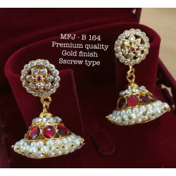 Wight&Red,Green Stones With Pearls Two Layer Screw Type Design Gold Finished Jumka Bharatanatyam Dance And Temple Buy Online