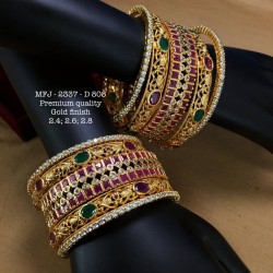 Premium Quality 2.8 Size CZ,Ruby Stoned Two Layer Design Gold Finish Set Bangles Buy Online