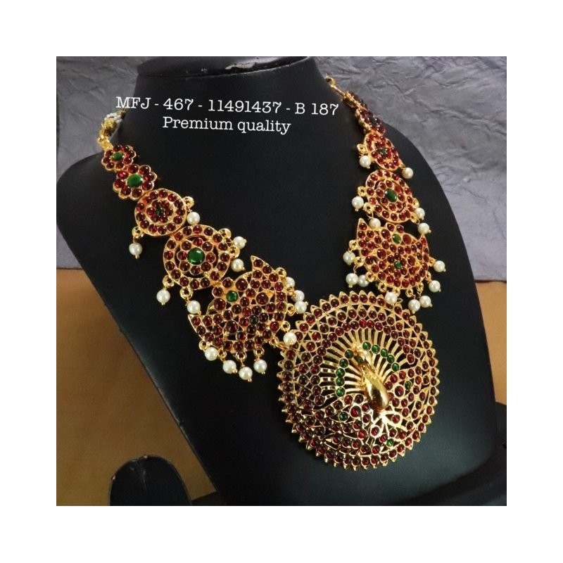Blue Stones With Pearls Chutty Peacock Design Necklace For Bharatanatyam Dance And Temple Buy Online