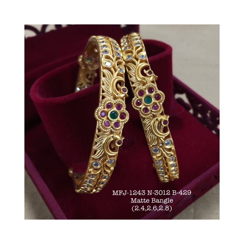 2.8 Size CZ,Ruby&Emerald Stoned Two Layer Peacock Design Gold Finish Set Bangles Buy Online