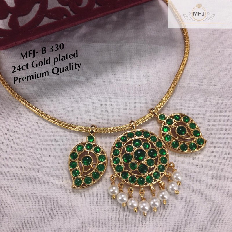 Shop Rubans Luxury 24K Gold Plated Handcrafted Pachi Kundan & Green Beads Layered  Necklace Set Online at Rubans