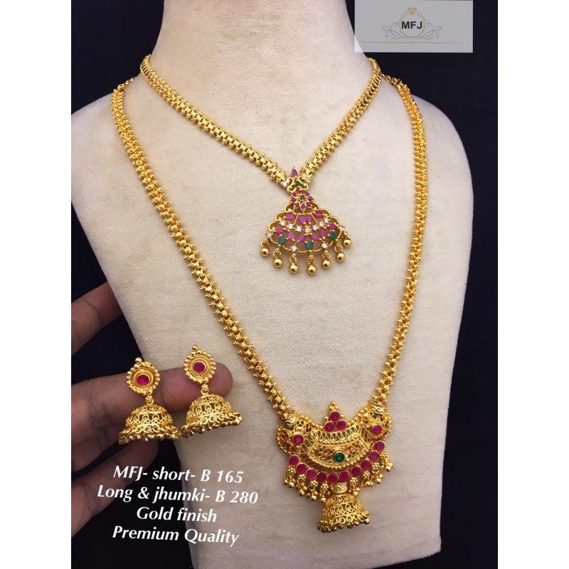 Indian Necklace Earrings 22K Gold Plated Polished Exclusive Flower Shape Set