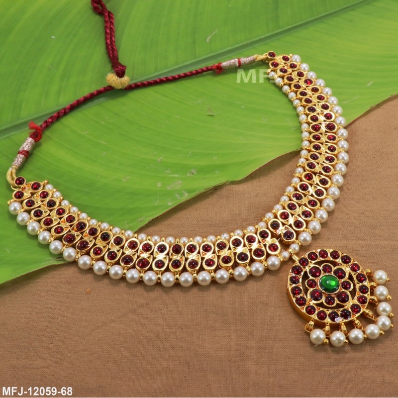 Kempu stone Traditional Design Necklace -Temple Necklace-Dance Jewellery Online