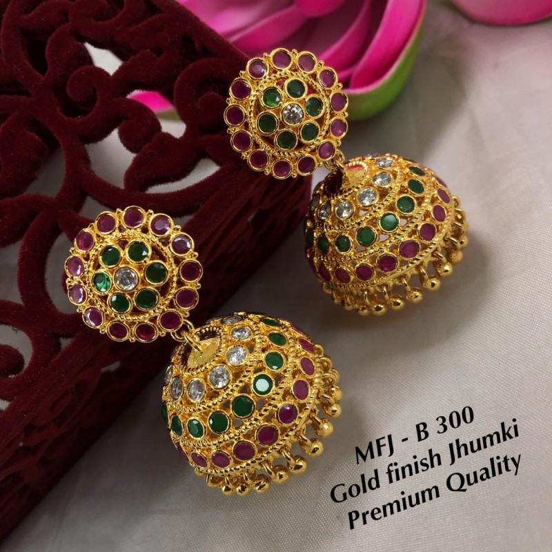 Gold Finish Premium Quality AD Multi Stone Flower Design With Golden ...
