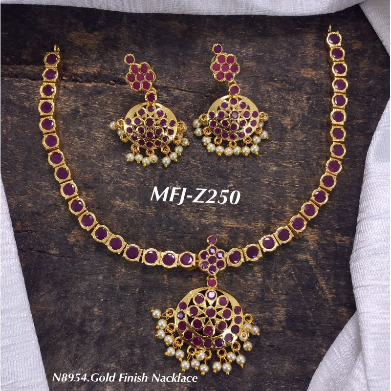 Designer Trendy Wear Red Color Stone Necklace - South India Jewels