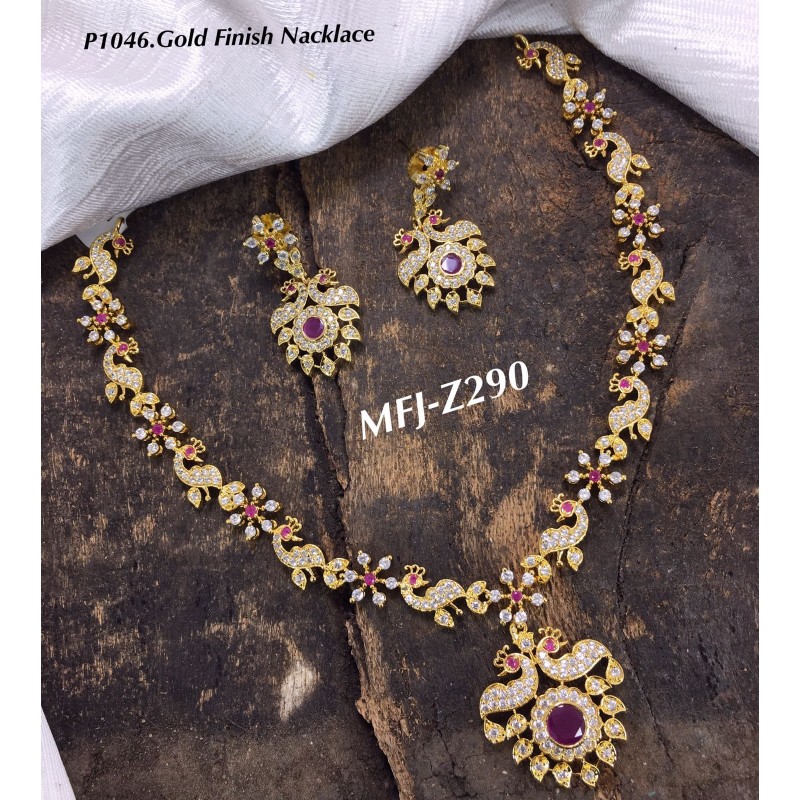 Ethnic peacock PINK necklace earrings set antique silver at 3550  Azilaa