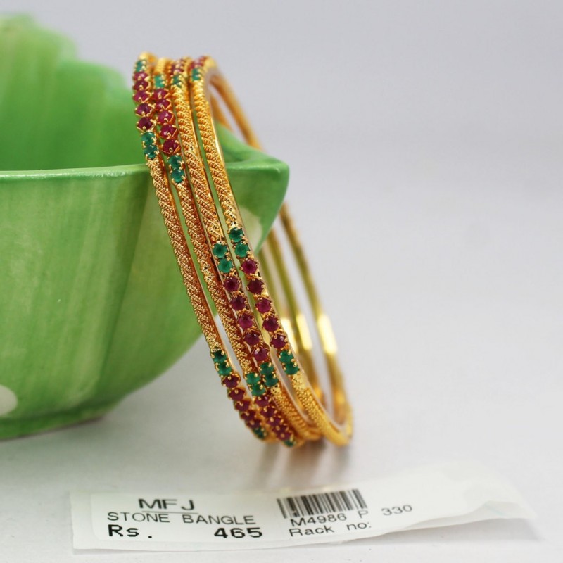 2.4 Size Ruby & Emerald Stones Golden Finish Bangles Online