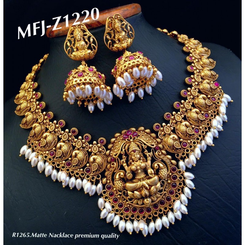 Gold tone block Red stone flower sufi necklace dj-37612 – dreamjwell