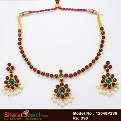 Kempu Stone Traditional Design Necklace -Temple Necklace - Dance Jewellery Online