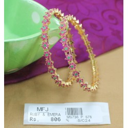 2.4 Size Ruby & Emerald Stones Balls Design Golden Finish Bangles Online