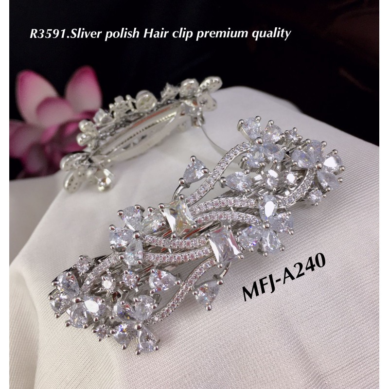 Premium Quality CZ(White) Stone,Thilagam&Square Design Silver Finished,Hair  Clip Set Buy Online