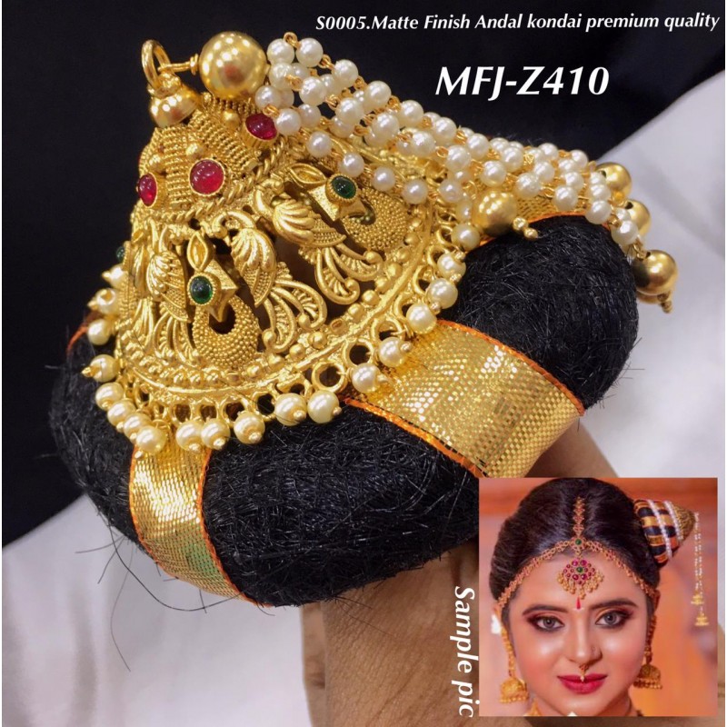 Real Kemp Stones With Hanging Pearls&Hair Styling Ring For Bharatanatyam  And Kuchipudi Dance Soft cloth material
