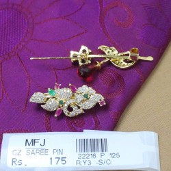 CZ, Ruby & Emerald Stones Flowers & Leaves Design Saree Pin Online 