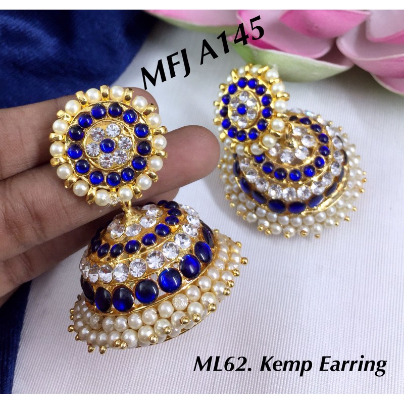 Royal Blue Colour Silk Thread Jhumukka Earrings