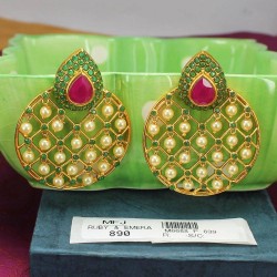 CZ & Ruby Stones Pearls Designer Earrings Online