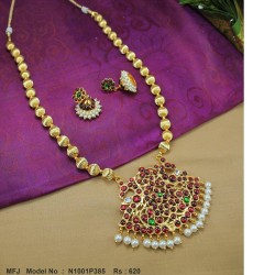Kempu Stones Lakshmi Coins Design Haram -Temple Necklace-Dance Jewellery Online