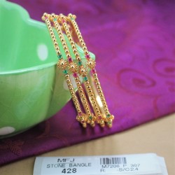2.4 Size Ruby & Emerald Stones Gold Plated Finish Bangles Buy Online