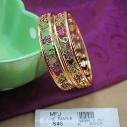 2.4 Size Ruby & Emerald Stones Balls & Sun Design Gold Plated Finish Bangles Buy Online
