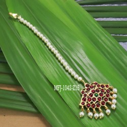 Single Line Pearl Beads Temple Head Set - Kempu Stones Head Set - Dance Jewellery Online