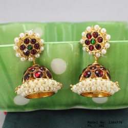 Single Line Pearl Beads Temple Head Set - Kempu Stones Head Set - Dance Jewellery Online