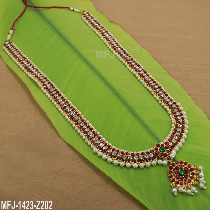 Kempu Stones Traditional Design Necklace - Temple Necklace - Dance Jewellery Buy Online
