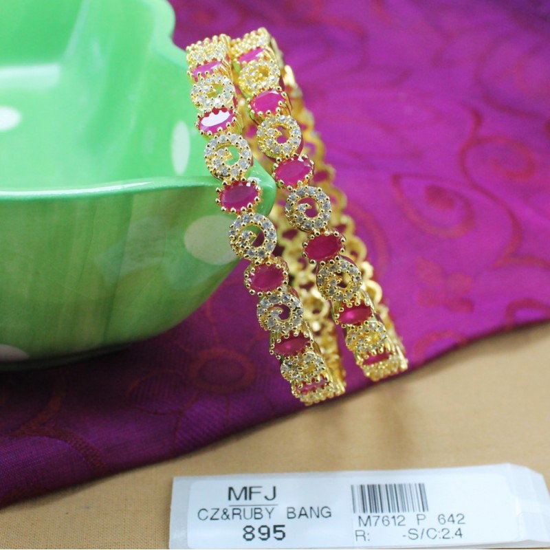 2.4 Size Ruby & Emerald Stones Designer Gold Plated Finish Bangles Buy Online