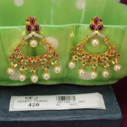 CZ, Ruby & Emerald Stones Designer With Pearl Drops Gold Plated Earrings Buy Online