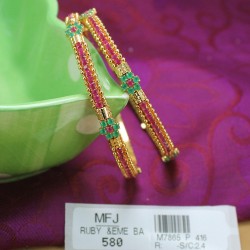 2.4 Size Ruby & Emerald Stones Leaves Design Mat Finish Bangles Buy Online
