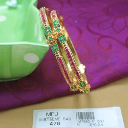2.4 Size Ruby & Emerald Stones Flowers & Balls Design Gold Plated Finish Bangles Buy Online