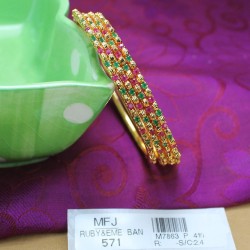 2.4 Size Ruby & Emerald Stones Flowers Design Gold Plated Finish Bangles Buy Online