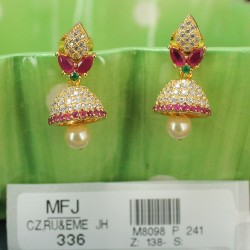 CZ, Ruby & Emerald Stones With Pearl Drops Gold Plated Finish Jumki Buy Online