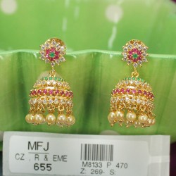 CZ & Ruby Stones With Pearls Drop Flowers Design Gold Plated Finish Jumki Buy Online