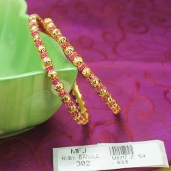 2.4 Size Ruby & Emerald Stones Flowers Design Gold Plated Finish Bangles Buy Online
