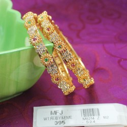 2.4 Size CZ, Ruby & Emerald Stones Flowers Design Gold Plated Finish Bangles Buy Online