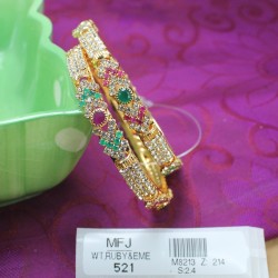 2.4 Size CZ, Ruby & Emerald Stones Three Lines Design Gold Plated Finish Bangles Buy Online