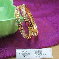 2.4 Size CZ, Ruby & Emerald Stones Designer Gold Plated Finish Bangles Buy Online