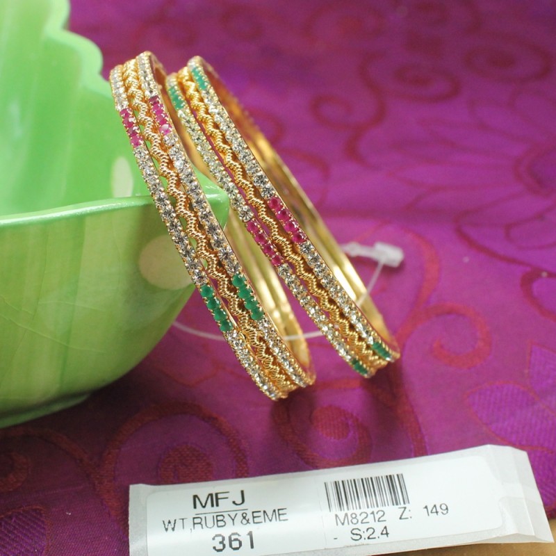 2.4 Size CZ, Ruby & Emerald Stones Designer Gold Plated Finish Bangles Buy Online