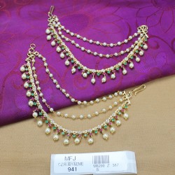 CZ, Ruby & Emerald Stones With Two Lines Pearls Leaves Design Gold Plated Finish Mattel Buy Online