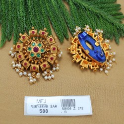 CZ, Ruby & Emerald Stones Leaves Design Gold Plated Finish Hair Clip Buy Online