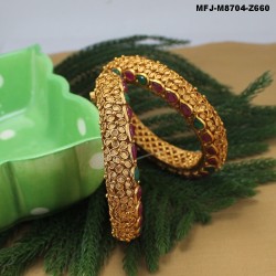 2.4 Size Ruby & Emerald Stones With Fancy Enamel Colour Gold Finish Looking Bangles Buy Online