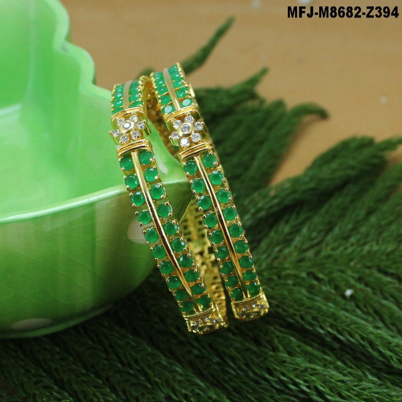 2.4 Size Ruby & Emerald Stones Peacock Design Mat Finish Open Type Bangles Buy Online