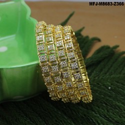 2.4 Size CZ Stones Flowers Design Gold Plated Finish Bangles Buy Online