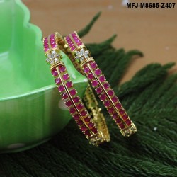 2.4 Size CZ & Emerald Stones Flowers Design Gold Plated Finish Bangles Buy Online