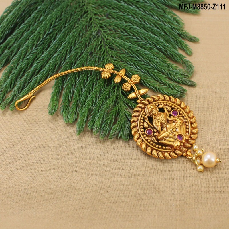 CZ, Ruby & Emerald Stones Leaves & Peacock Design With Emerald Drop Gold Plated Finish Headset Buy Online