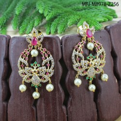 CZ, Emerald & Kempu Stones With Pearls Peacock Design Gold Plated Finish Earrings Buy Online