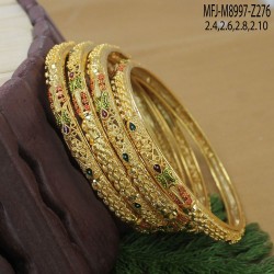 2.8 Size Ruby & Emerald Stones With Fancy Enamel Colour Gold Finish Looking Bangles Buy Online